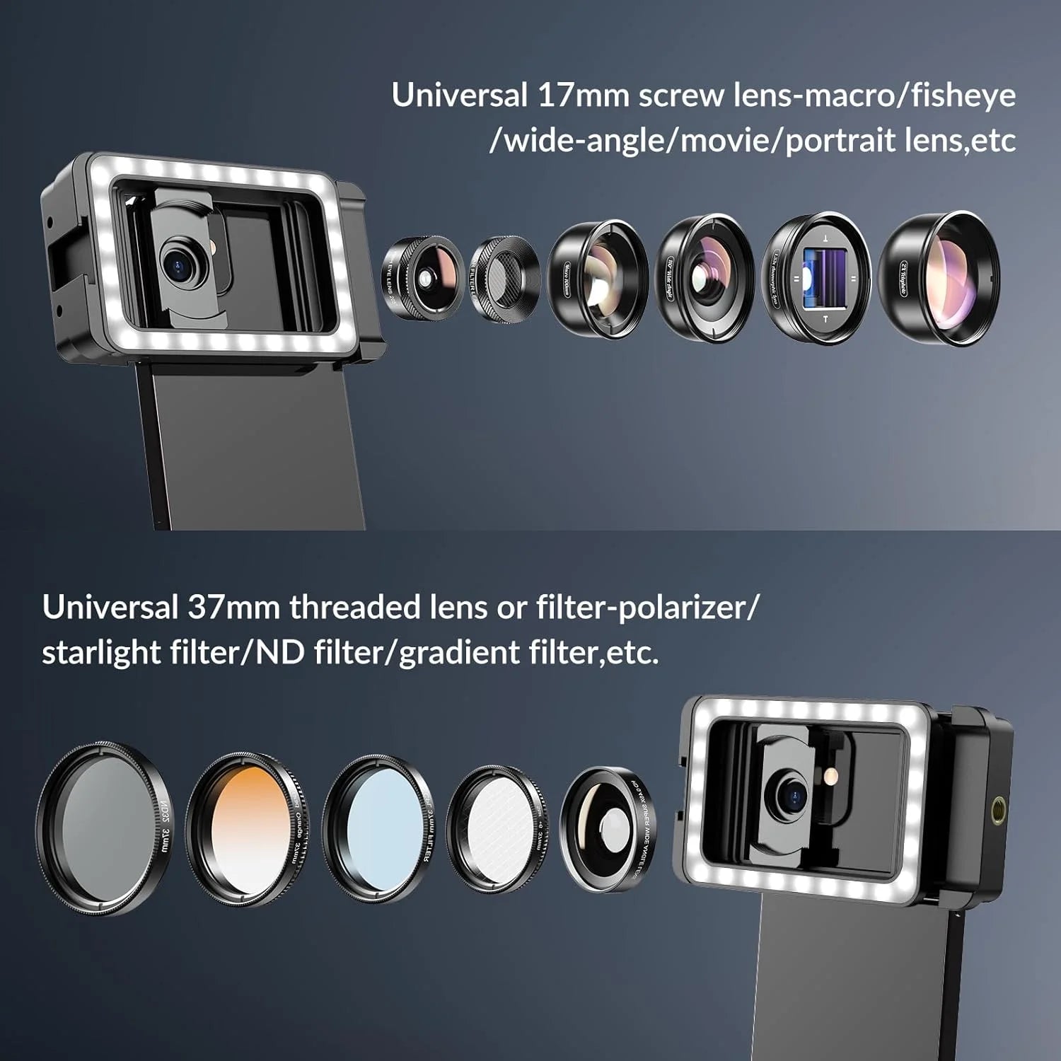 [NEW] APEXEL 17mm+37mm Thread Mobile Lens Holder with LED Fill Light