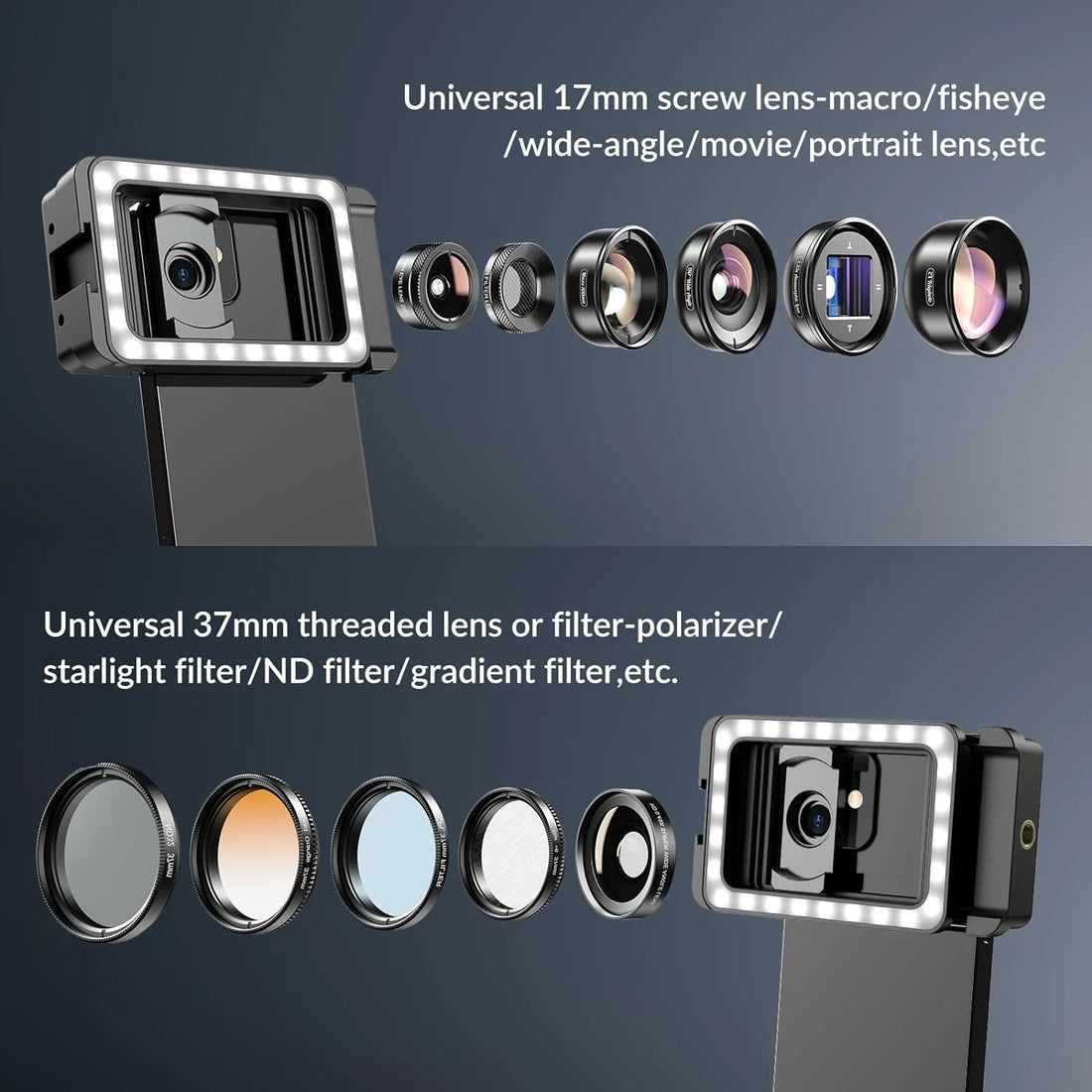 [NEW] APEXEL 17mm+37mm Thread Mobile Lens Holder with LED Fill Light Others - APEXEL INDIA - Mobile Lens - Mobile Camera Lens - Cellphone Accessories - Phone Lens - Smartphone Lens
