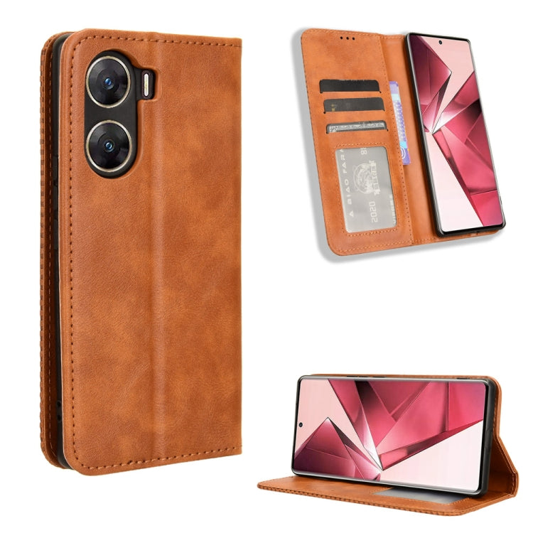 Magnetic Buckle Retro Texture Leather Phone Case, For vivo X100 5G, For vivo V29E / Y200 5G, For vivo Y17s 4G, For vivo V29e 5G, For vivo Y27 / Y36 5G / 4G, For vivo Y35+ 5G