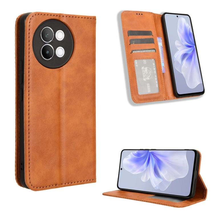 Magnetic Buckle Retro Texture Leather Phone Case, For vivo Y03 4G, For vivo Y200e 5G / Y100 5G IND, For vivo V30 5G / V30 Pro 5G, For vivo S18 5G / S18 Pro, For vivo S18e 5G, For vivo X100 Pro 5G
