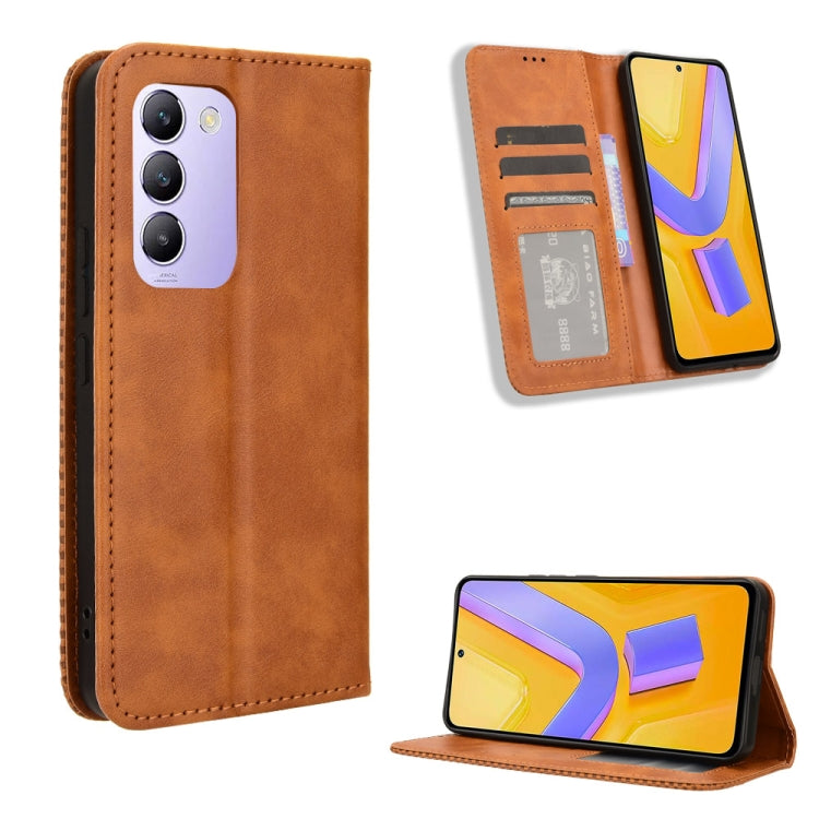 Magnetic Buckle Retro Texture Leather Phone Case, For vivo Y03 4G, For vivo Y200e 5G / Y100 5G IND, For vivo V30 5G / V30 Pro 5G, For vivo S18 5G / S18 Pro, For vivo S18e 5G, For vivo X100 Pro 5G