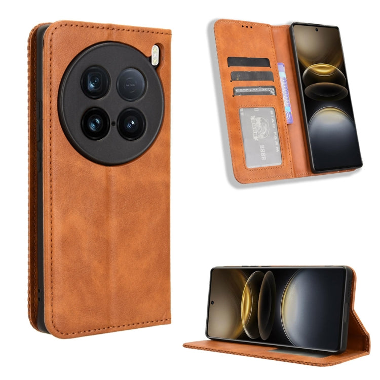Magnetic Buckle Retro Texture Leather Phone Case, For vivo Y58 5G, For vivo S19 Pro 5G / V40 5G, For vivo S19 5G, For vivo Y28 4G, For vivo X100 Ultra 5G, For vivo Y38 5G / Y200i 5G