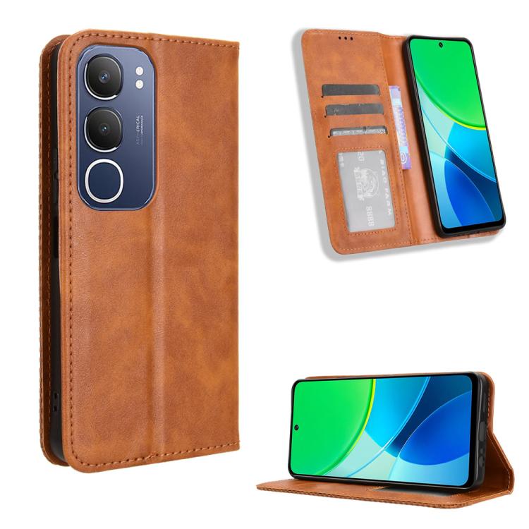 Magnetic Buckle Retro Texture Leather Phone Case, For vivo Y39 5G / Y300i, For vivo Y29 4G / T4x 5G, For vivo Y04 4G / Y29s 5G, For vivo V50 5G, For vivo Y19s 4G, For vivo X200 5G