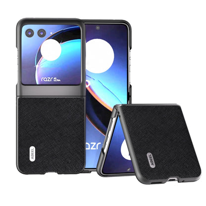 ABEEL Cross Texture Genuine Leather Phone Case, For Motorola Razr 60 Ultra/Razr 70 Ultra, For Motorola Razr 40, For Motorola Razr 40 Ultra