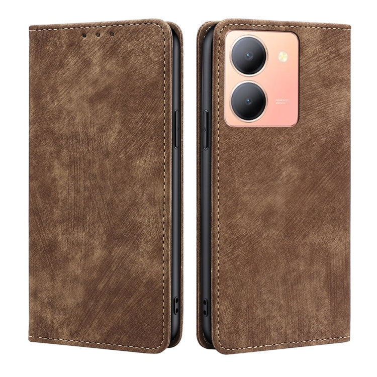 RFID Anti-theft Brush Magnetic Leather Phone Case, For vivo Y78 5G, For vivo Y27 4G
