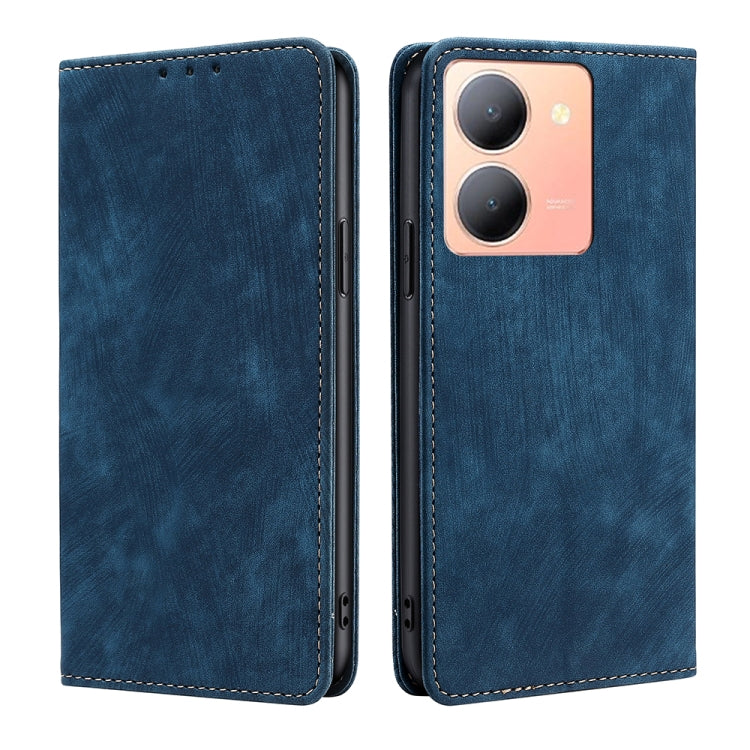 RFID Anti-theft Brush Magnetic Leather Phone Case, For vivo Y78 5G, For vivo Y27 4G