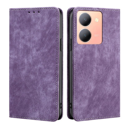 RFID Anti-theft Brush Magnetic Leather Phone Case, For vivo Y78 5G, For vivo Y27 4G