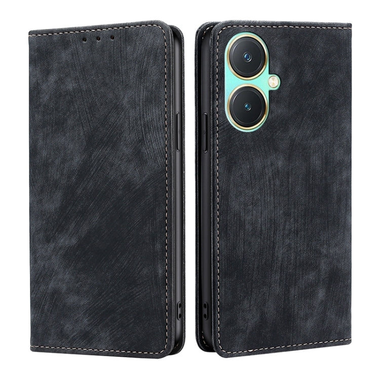 RFID Anti-theft Brush Magnetic Leather Phone Case, For vivo Y78 5G, For vivo Y27 4G
