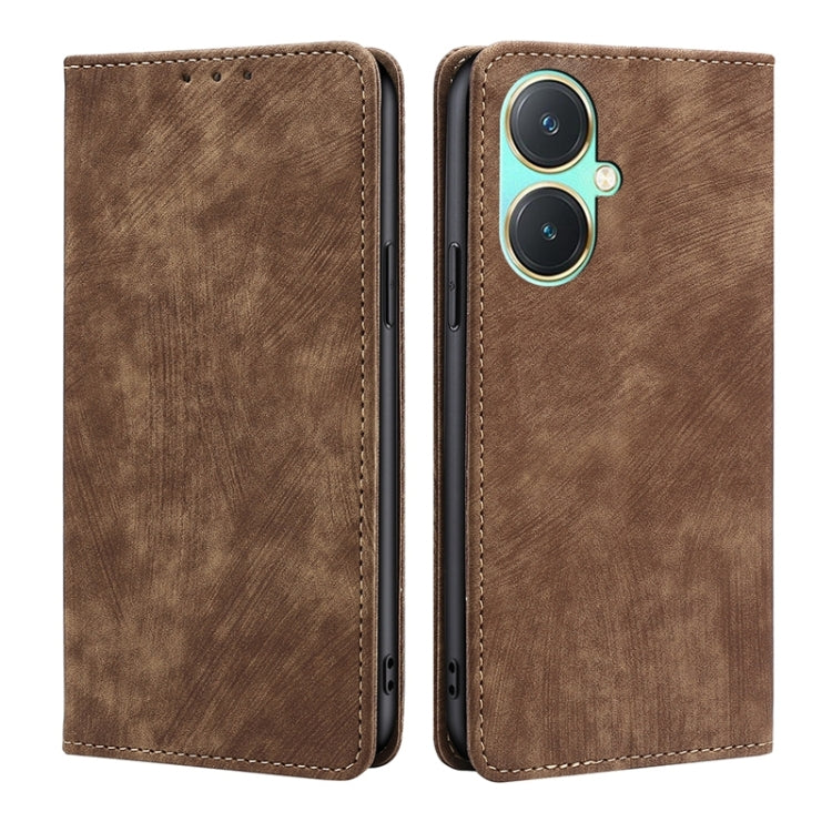 RFID Anti-theft Brush Magnetic Leather Phone Case, For vivo Y78 5G, For vivo Y27 4G