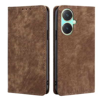 RFID Anti-theft Brush Magnetic Leather Phone Case, For vivo Y78 5G, For vivo Y27 4G