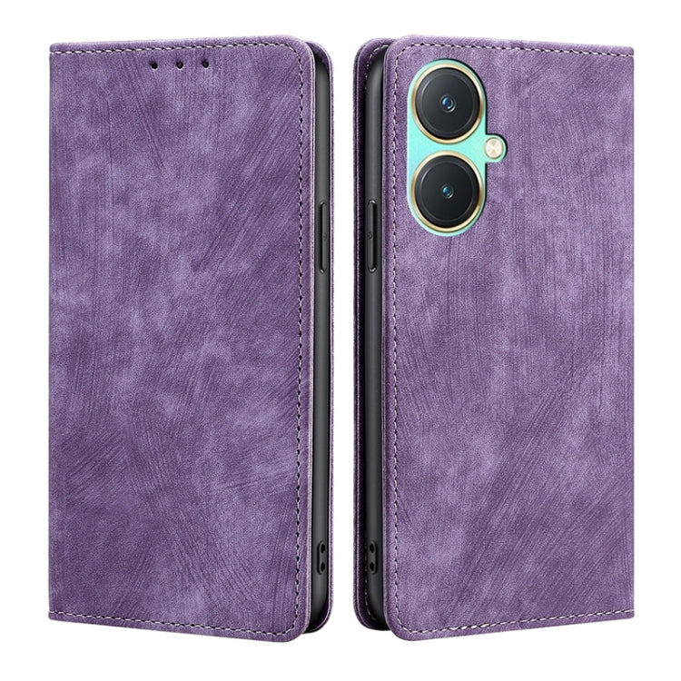 RFID Anti-theft Brush Magnetic Leather Phone Case, For vivo Y78 5G, For vivo Y27 4G