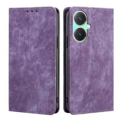RFID Anti-theft Brush Magnetic Leather Phone Case, For vivo Y78 5G, For vivo Y27 4G