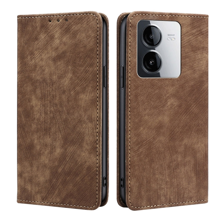 RFID Anti-theft Brush Magnetic Leather Phone Case, For vivo iQOO Z9 Turbo, For vivo Y03 4G, For vivo Y100 5G IDN, For vivo Y78T 5G / iQOO Z8x 5G