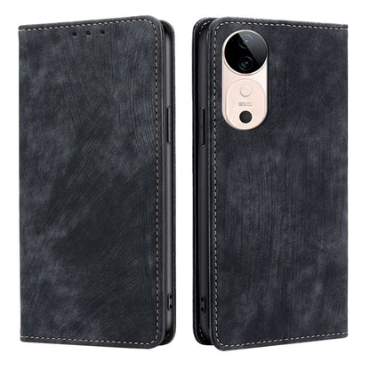 RFID Anti-theft Brush Magnetic Leather Phone Case, For vivo X200 Pro 5G, For vivo S19 Pro, For vivo S19, For vivo Y28 4G