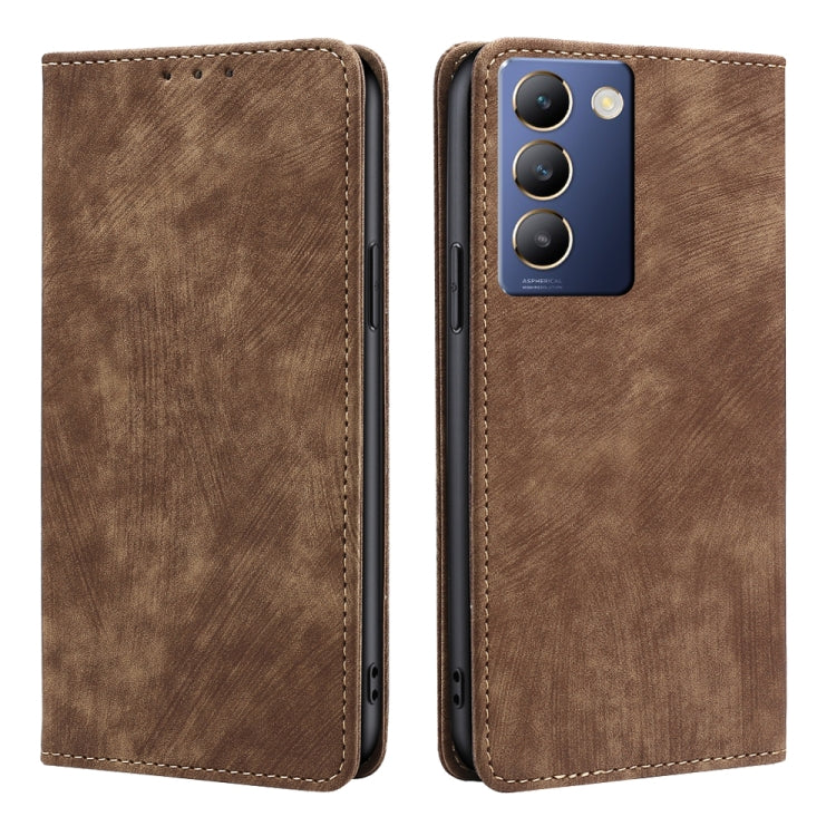 RFID Anti-theft Brush Magnetic Leather Phone Case, For vivo iQOO Z9 Turbo, For vivo Y03 4G, For vivo Y100 5G IDN, For vivo Y78T 5G / iQOO Z8x 5G