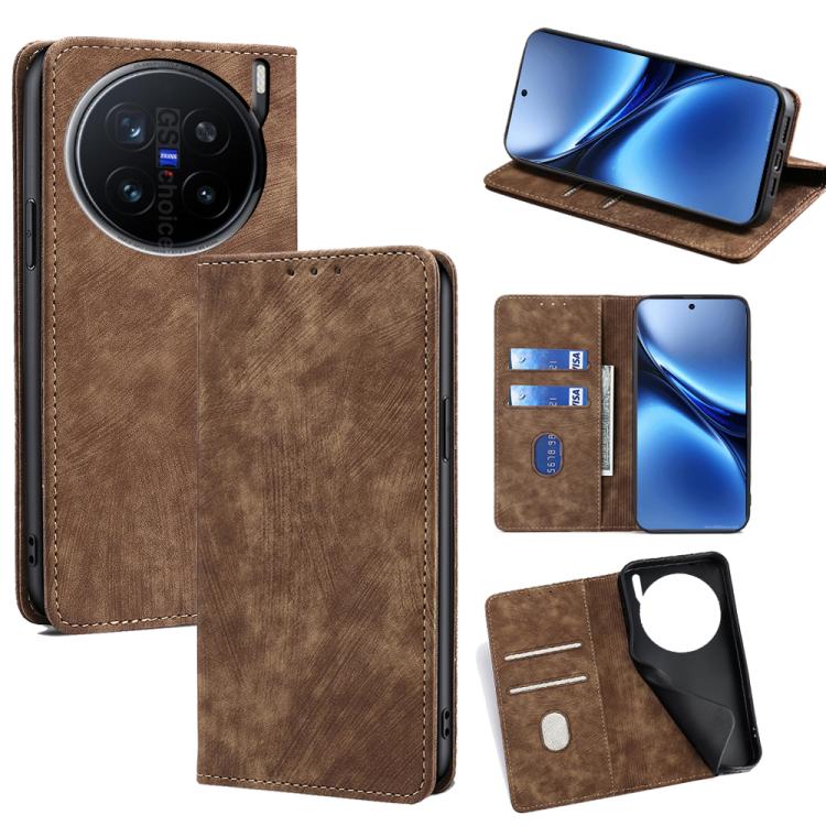 RFID Anti-theft Brush Magnetic Leather Phone Case, For vivo X200 Pro 5G, For vivo S19 Pro, For vivo S19, For vivo Y28 4G