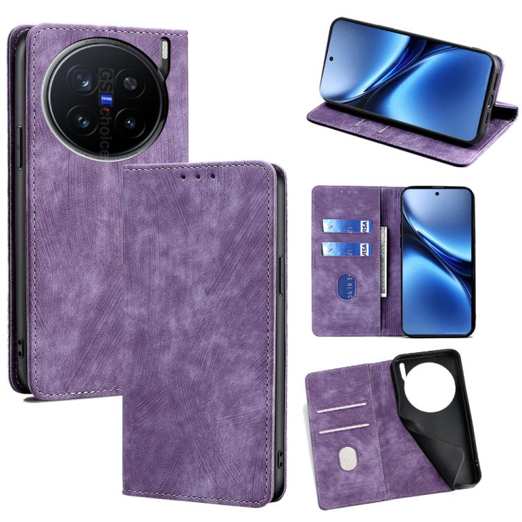 RFID Anti-theft Brush Magnetic Leather Phone Case, For vivo X200 Pro 5G, For vivo S19 Pro, For vivo S19, For vivo Y28 4G