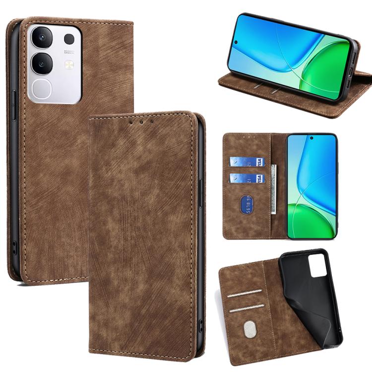 RFID Anti-theft Brush Magnetic Leather Phone Case, For vivo V50 Lite 5G, For vivo Y29s 5G / Y04 4G, For vivo Y29 4G Global, For vivo V50 5G