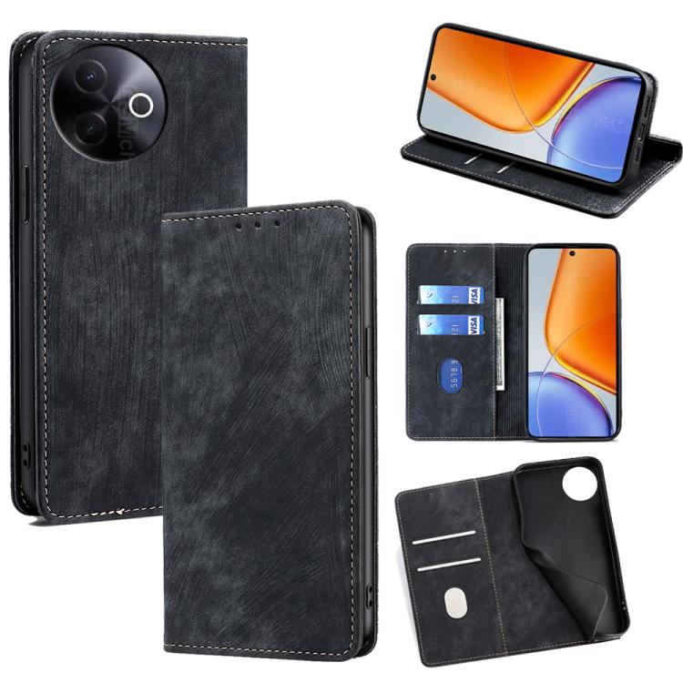 RFID Anti-theft Brush Magnetic Leather Phone Case, For vivo V60 Lite 5G Global, For vivo V60 5G Global, For vivo X200s 5G, For vivo Y39 5G Global