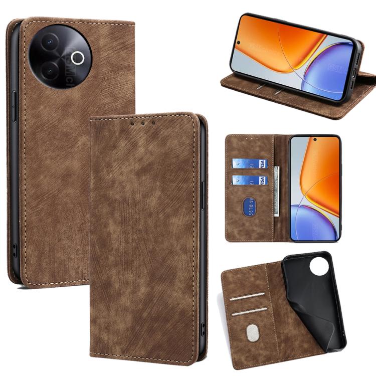 RFID Anti-theft Brush Magnetic Leather Phone Case, For vivo V60 Lite 5G Global, For vivo V60 5G Global, For vivo X200s 5G, For vivo Y39 5G Global