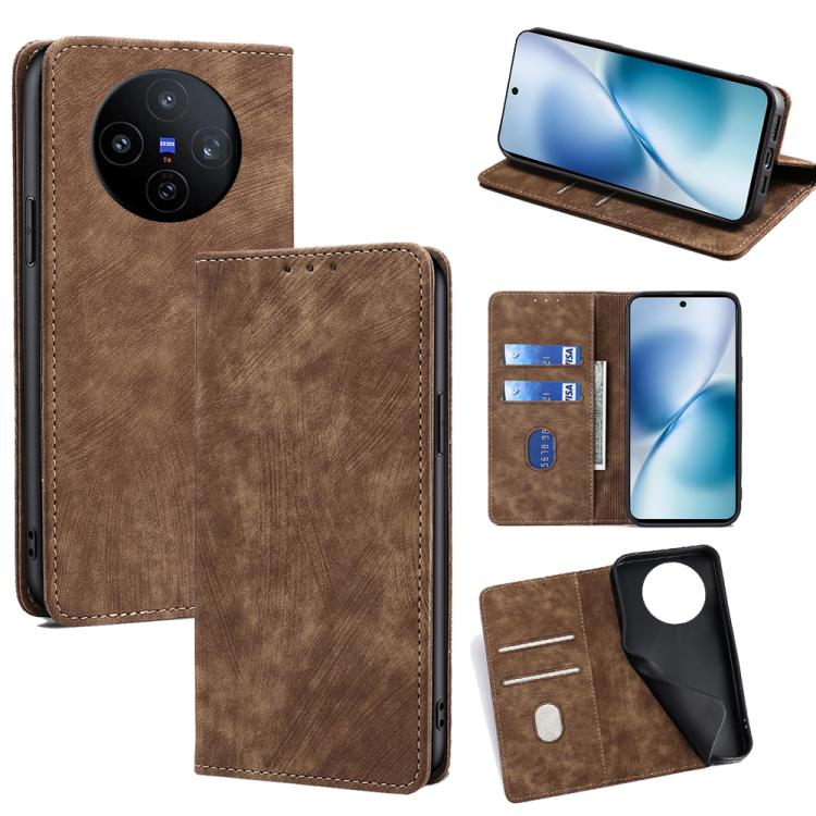 RFID Anti-theft Brush Magnetic Leather Phone Case, For vivo V60 Lite 5G Global, For vivo V60 5G Global, For vivo X200s 5G, For vivo Y39 5G Global