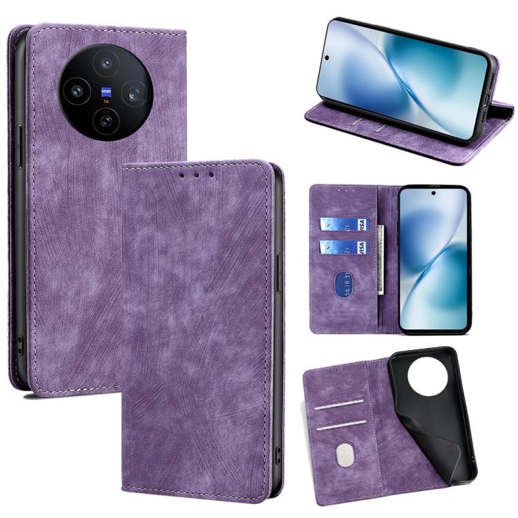 RFID Anti-theft Brush Magnetic Leather Phone Case, For vivo V60 Lite 5G Global, For vivo V60 5G Global, For vivo X200s 5G, For vivo Y39 5G Global