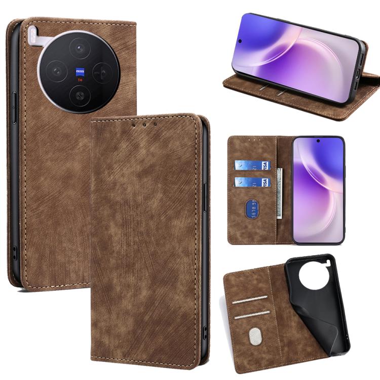 RFID Anti-theft Brush Magnetic Leather Phone Case, For vivo S50 5G, For vivo X300 Pro 5G, For vivo X300 5G, For vivo Y31 5G 2025