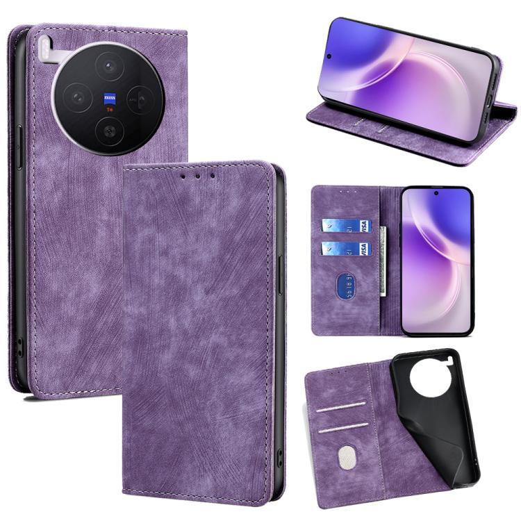 RFID Anti-theft Brush Magnetic Leather Phone Case, For vivo S50 5G, For vivo X300 Pro 5G, For vivo X300 5G, For vivo Y31 5G 2025