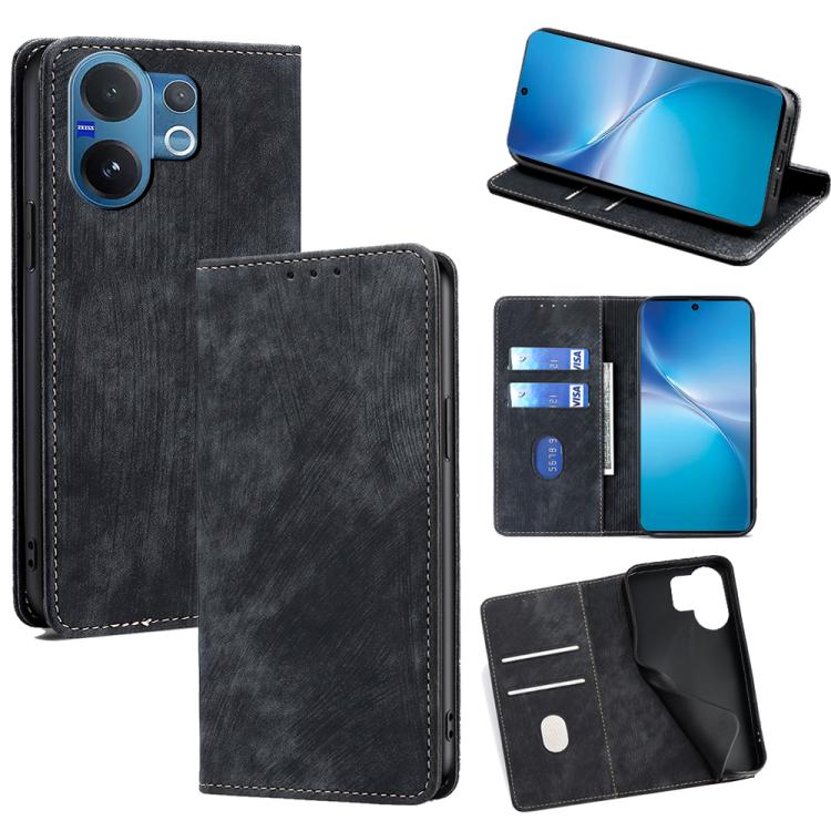 RFID Anti-theft Brush Magnetic Leather Phone Case, For vivo V60 Lite 5G Global, For vivo V60 5G Global, For vivo X200s 5G, For vivo Y39 5G Global