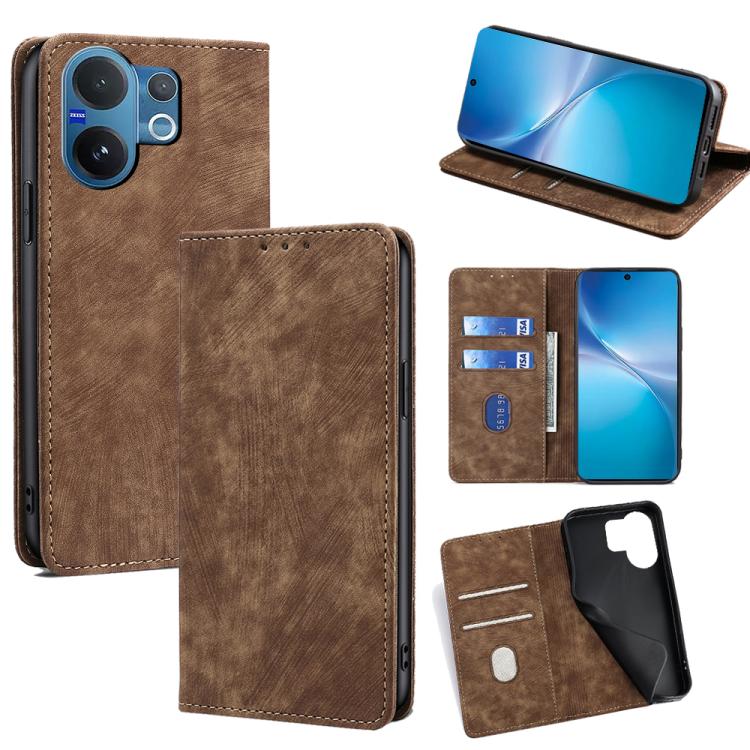 RFID Anti-theft Brush Magnetic Leather Phone Case, For vivo V60 Lite 5G Global, For vivo V60 5G Global, For vivo X200s 5G, For vivo Y39 5G Global