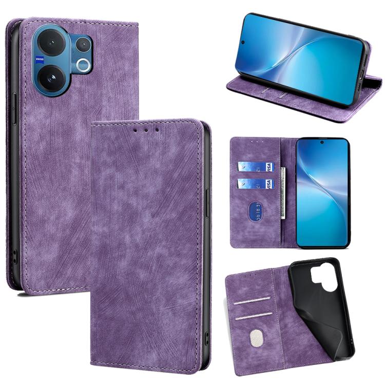 RFID Anti-theft Brush Magnetic Leather Phone Case, For vivo V60 Lite 5G Global, For vivo V60 5G Global, For vivo X200s 5G, For vivo Y39 5G Global