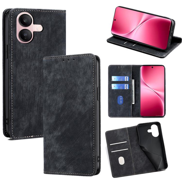 RFID Anti-theft Brush Magnetic Leather Phone Case, For vivo V60 Lite 5G Global, For vivo V60 5G Global, For vivo X200s 5G, For vivo Y39 5G Global