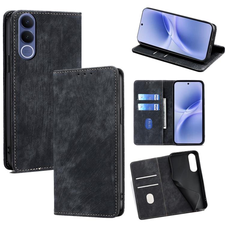 RFID Anti-theft Brush Magnetic Leather Phone Case, For vivo V70 FE 5G, For vivo Y05 4G, For vivo Y500i 5G, For vivo S50 Pro mini 5G