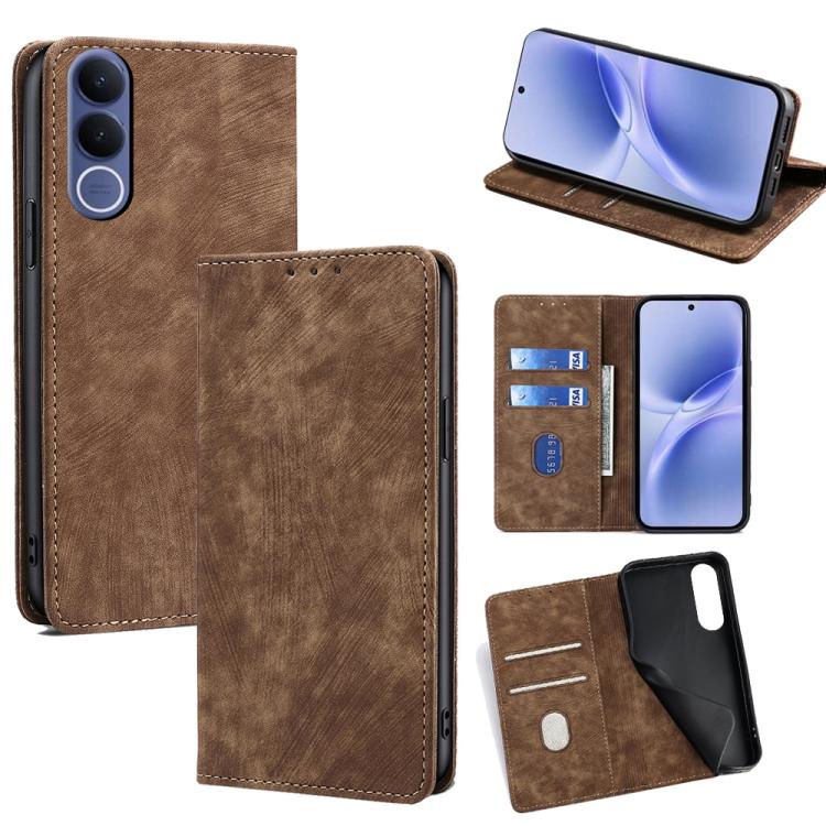 RFID Anti-theft Brush Magnetic Leather Phone Case, For vivo V70 FE 5G, For vivo Y05 4G, For vivo Y500i 5G, For vivo S50 Pro mini 5G