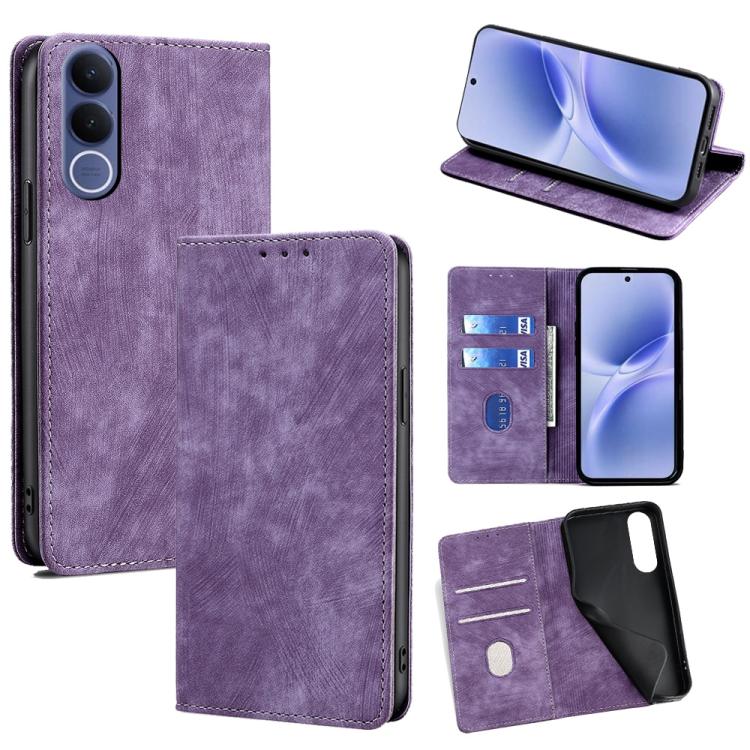 RFID Anti-theft Brush Magnetic Leather Phone Case, For vivo V70 FE 5G, For vivo Y05 4G, For vivo Y500i 5G, For vivo S50 Pro mini 5G