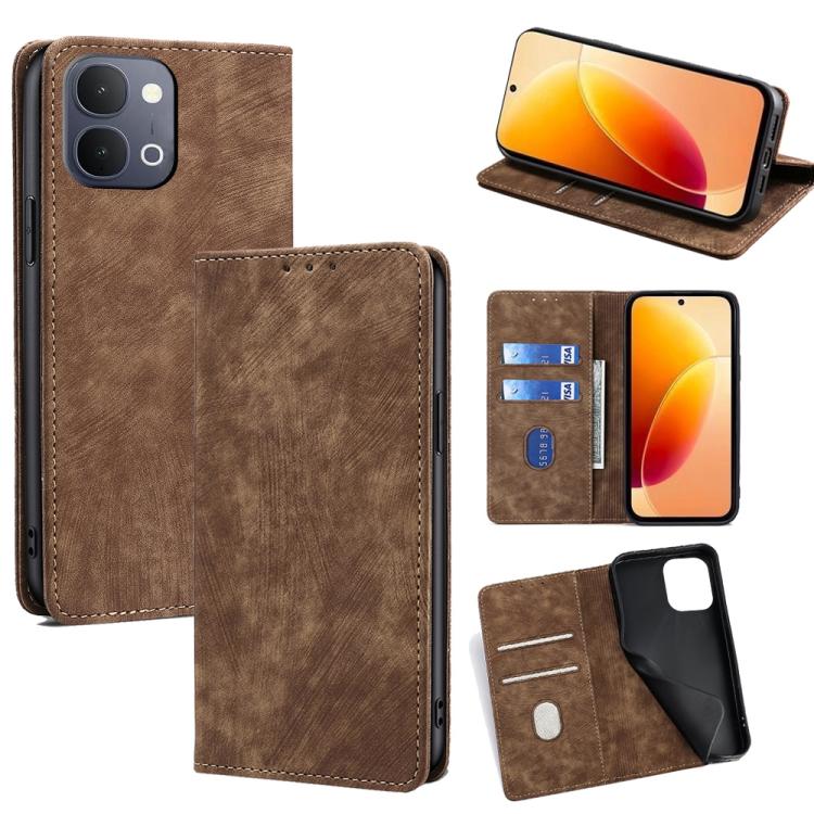 RFID Anti-theft Brush Magnetic Leather Phone Case, For vivo V70 FE 5G, For vivo Y05 4G, For vivo Y500i 5G, For vivo S50 Pro mini 5G