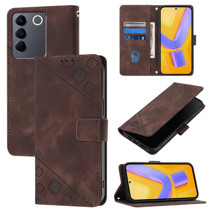 Skin Feel Embossed Leather Phone Case, For vivo Y78 5G / Y78+ 5G Global / V29 Lite, For vivo Y100 5G Global, For vivo V27 5G / V27 Pro 5G Global, For vivo V27e 4G Global / T2 4G Global