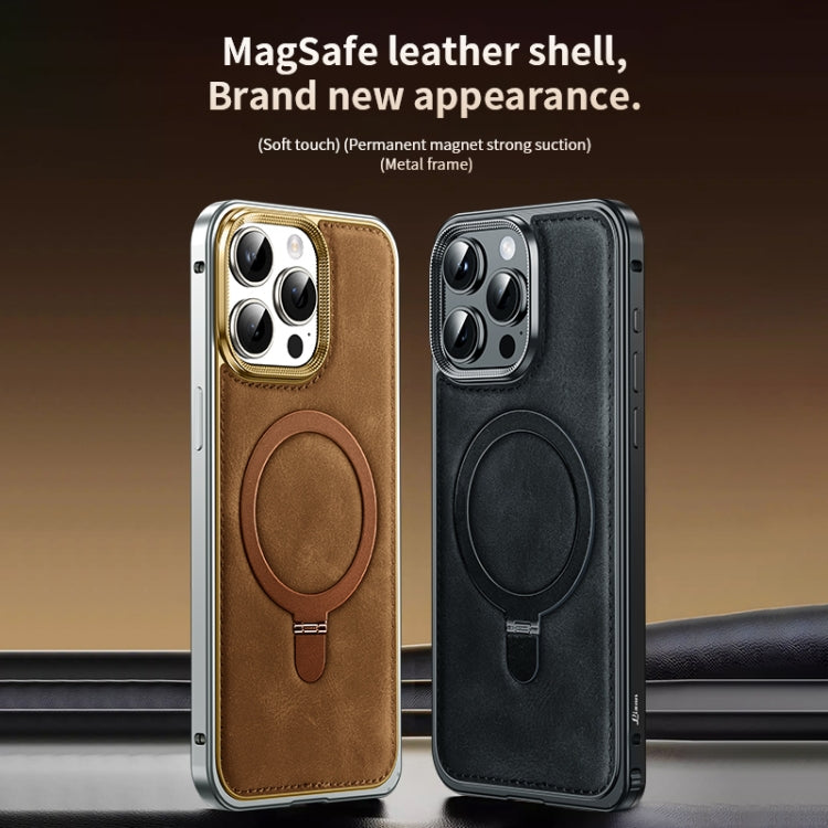 Metal Frame Oil Wax Leather MagSafe Phone Case with Spring Buckle Stand, For iPhone 15 Pro Max, For iPhone 15 Pro, For iPhone 15, For iPhone 14, For iPhone 14 Pro, For iPhone 14 Pro Max Apple Accessories engmet4654 iPhone 15 Pro Max - APEXEL INDIA - Mobile Lens - Mobile Camera Lens - Cellphone Accessories - Phone Lens - Smartphone Lens