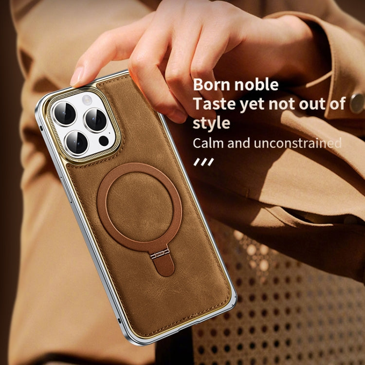 Metal Frame Oil Wax Leather MagSafe Phone Case with Spring Buckle Stand, For iPhone 15 Pro Max, For iPhone 15 Pro, For iPhone 15, For iPhone 14, For iPhone 14 Pro, For iPhone 14 Pro Max Apple Accessories engmet4654 iPhone 15 Pro Max - APEXEL INDIA - Mobile Lens - Mobile Camera Lens - Cellphone Accessories - Phone Lens - Smartphone Lens