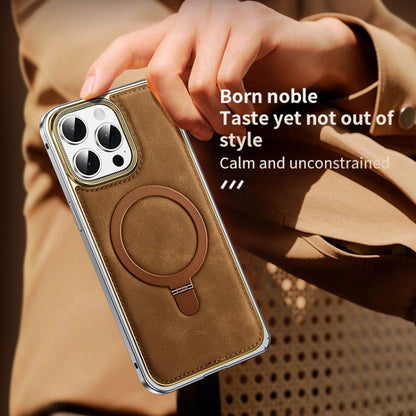 Metal Frame Oil Wax Leather MagSafe Phone Case with Spring Buckle Stand, For iPhone 15 Pro Max, For iPhone 15 Pro, For iPhone 15, For iPhone 14, For iPhone 14 Pro, For iPhone 14 Pro Max Apple Accessories engmet4654 iPhone 15 Pro Max - APEXEL INDIA - Mobile Lens - Mobile Camera Lens - Cellphone Accessories - Phone Lens - Smartphone Lens