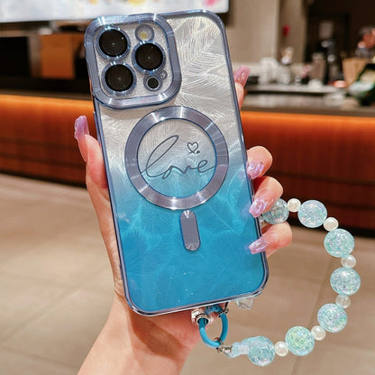 Dual-Love Feather Gradient Glitter Bracelets Magsafe TPU Phone Case, For iPhone 16 Pro Max, For iPhone 16 Pro, For iPhone 16 Plus, For iPhone 16 Apple Accessories engdua4692 iPhone 16 Pro Max - APEXEL INDIA - Mobile Lens - Mobile Camera Lens - Cellphone Accessories - Phone Lens - Smartphone Lens