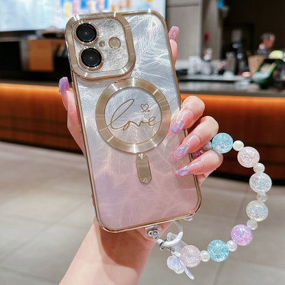 Dual-Love Feather Gradient Glitter Bracelets Magsafe TPU Phone Case, For iPhone 16 Pro Max, For iPhone 16 Pro, For iPhone 16 Plus, For iPhone 16 Apple Accessories engdua4692 iPhone 16 Pro Max - APEXEL INDIA - Mobile Lens - Mobile Camera Lens - Cellphone Accessories - Phone Lens - Smartphone Lens