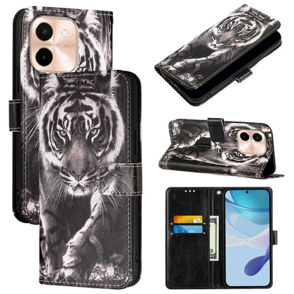 Colored Drawing Pattern Plain Weave Leather Phone Case, For vivo Y28 4G