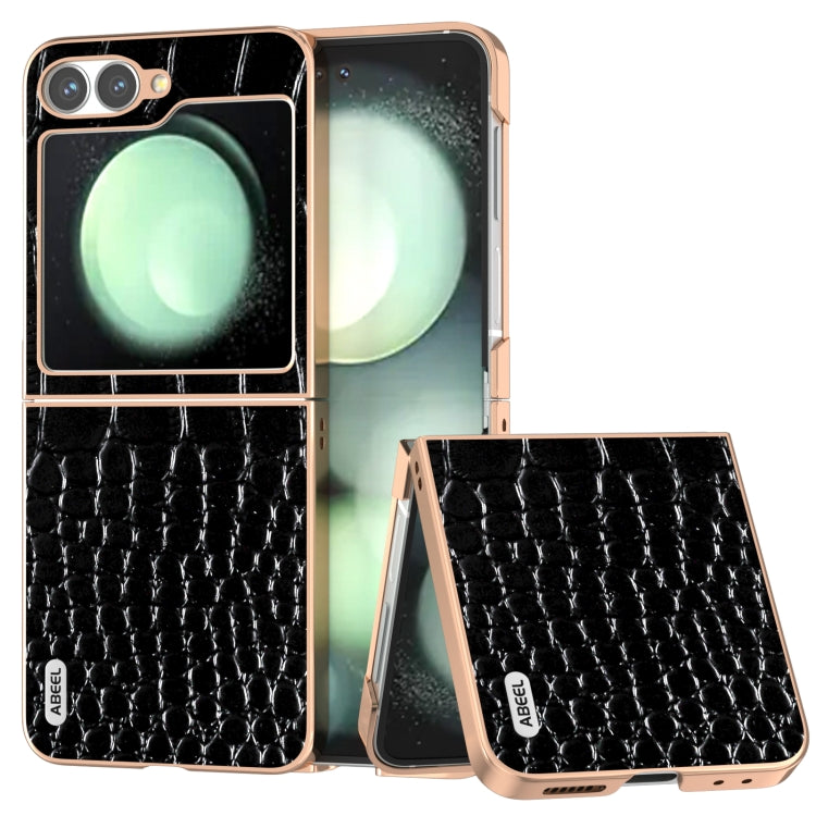 ABEEL Electroplated Frame Genuine Leather Crocodile Pattern Phone Case, For Samsung Galaxy Z Flip6 Samsung Accessories - APEXEL INDIA - Mobile Lens - Mobile Camera Lens - Cellphone Accessories - Phone Lens - Smartphone Lens