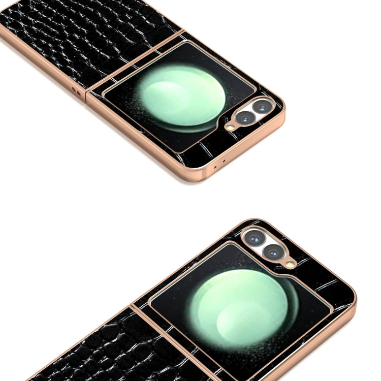 ABEEL Electroplated Frame Genuine Leather Crocodile Pattern Phone Case, For Samsung Galaxy Z Flip6 Samsung Accessories - APEXEL INDIA - Mobile Lens - Mobile Camera Lens - Cellphone Accessories - Phone Lens - Smartphone Lens