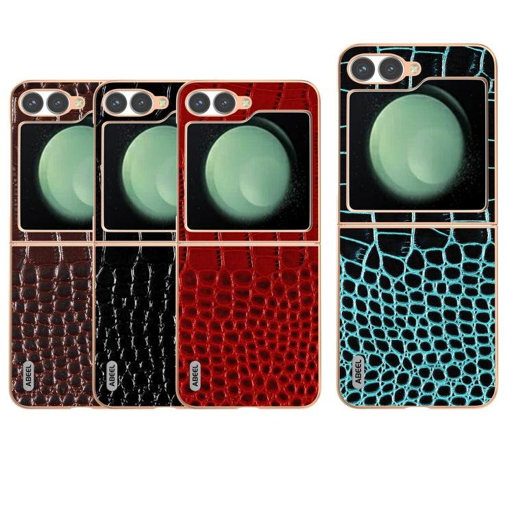 ABEEL Electroplated Frame Genuine Leather Crocodile Pattern Phone Case, For Samsung Galaxy Z Flip6 Samsung Accessories - APEXEL INDIA - Mobile Lens - Mobile Camera Lens - Cellphone Accessories - Phone Lens - Smartphone Lens