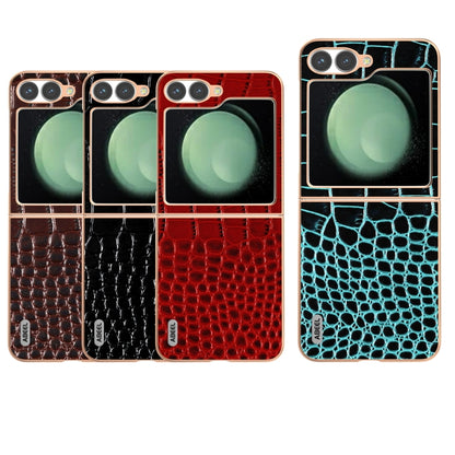 ABEEL Electroplated Frame Genuine Leather Crocodile Pattern Phone Case, For Samsung Galaxy Z Flip6 Samsung Accessories - APEXEL INDIA - Mobile Lens - Mobile Camera Lens - Cellphone Accessories - Phone Lens - Smartphone Lens