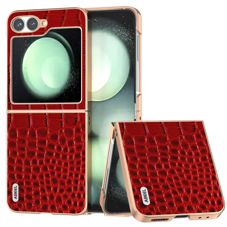 ABEEL Electroplated Frame Genuine Leather Crocodile Pattern Phone Case, For Samsung Galaxy Z Flip6 Samsung Accessories - APEXEL INDIA - Mobile Lens - Mobile Camera Lens - Cellphone Accessories - Phone Lens - Smartphone Lens
