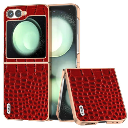 ABEEL Electroplated Frame Genuine Leather Crocodile Pattern Phone Case, For Samsung Galaxy Z Flip6 Samsung Accessories - APEXEL INDIA - Mobile Lens - Mobile Camera Lens - Cellphone Accessories - Phone Lens - Smartphone Lens