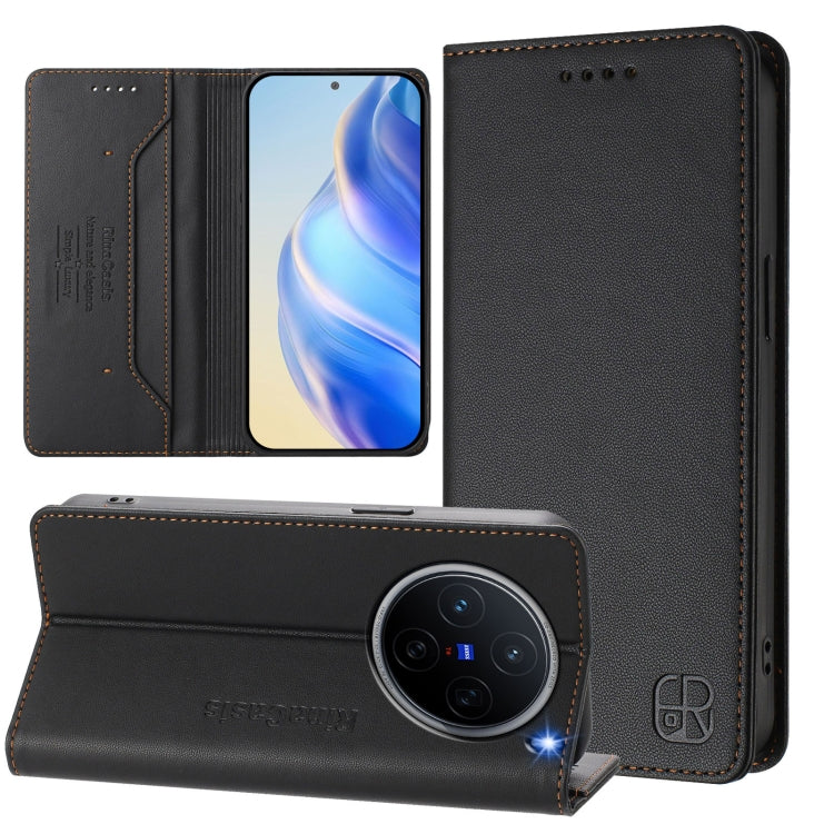 RC01 Dual-Folded Magnetic Suction RFID Leather Phone Case, For vivo Y19s 4G Global, For vivo X200, For vivo X200 Pro mini